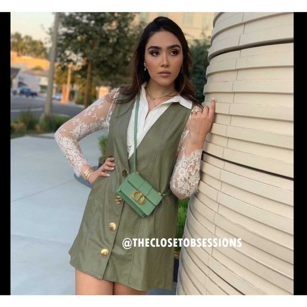 Zara NWT Green Faux Leather Button Front Pinafore Dress S M - Picture 14 of 16